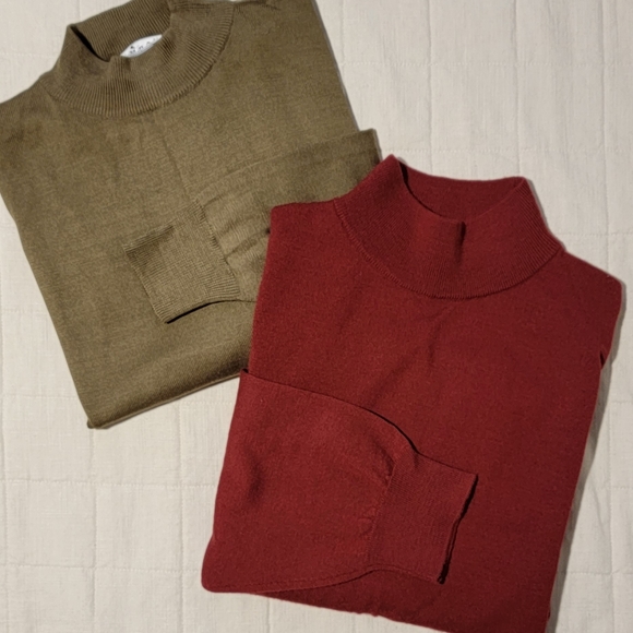 2 Men's Mockneck Silk/Wool Pull-over Sweaters Paul Fredrick & Cumran - Picture 2 of 12